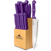 Wholesale - GINSU Kiso 14pc Purple Knife Set in a Natural Block, UPC: 079061030790